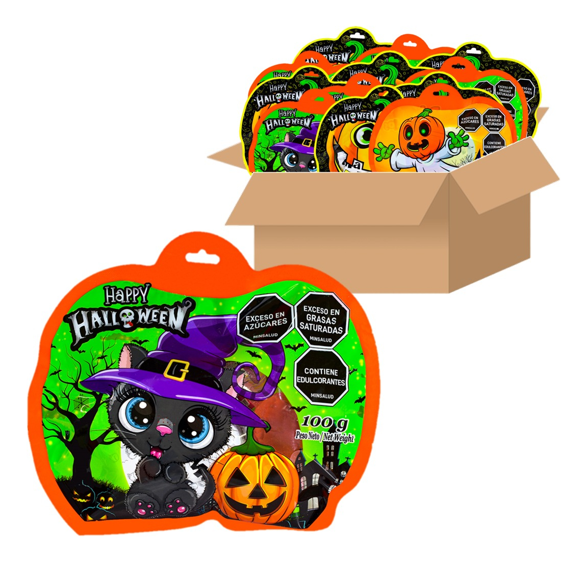 Bolsa Halloween Calabaza Fantasma Con Dulces Adro 100 g X12U